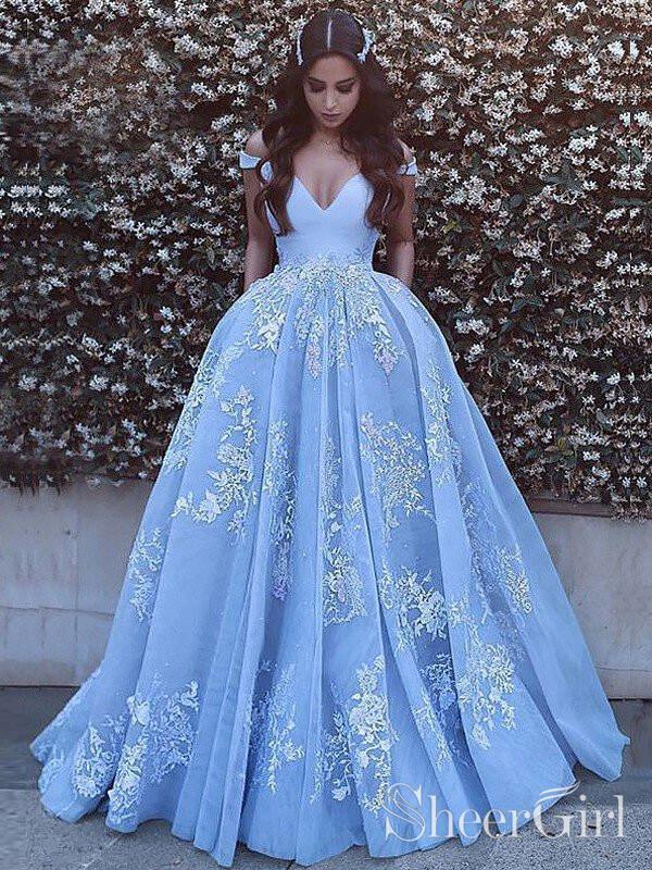 Princess Prom Dresses V-neck Sky Blue ...
